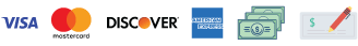 Payment methods accepted: Visa, MasterCard, American Express, Discover, check
