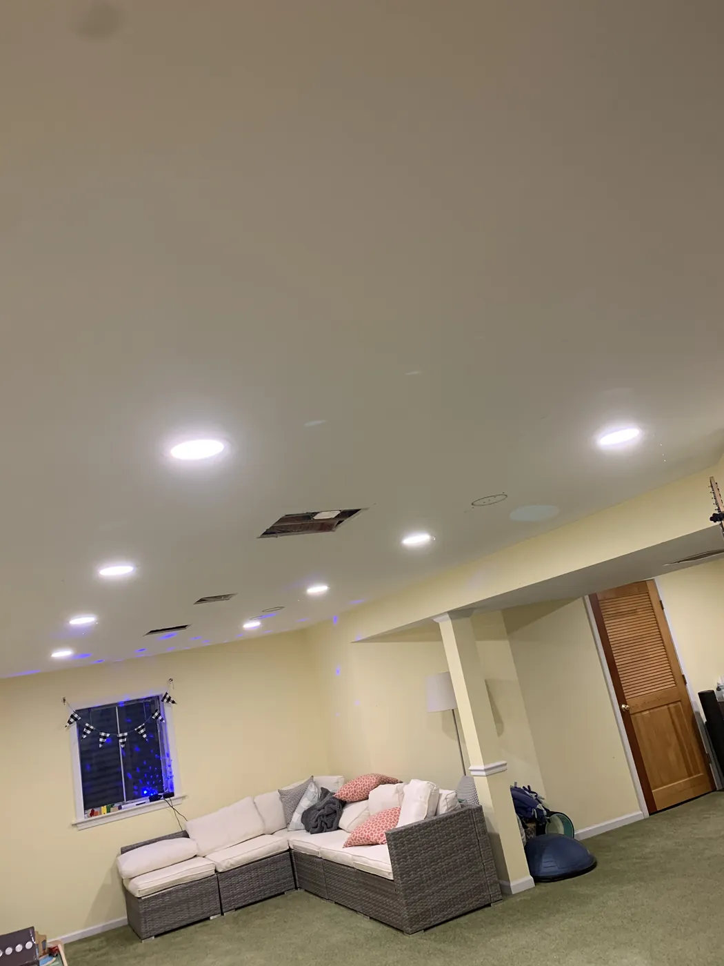 Recessed lighting in a customer home finished basement